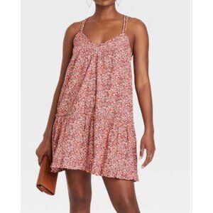 Universal Thread Women's Sleeveless Short Pintuck Dress Pink Floral XL